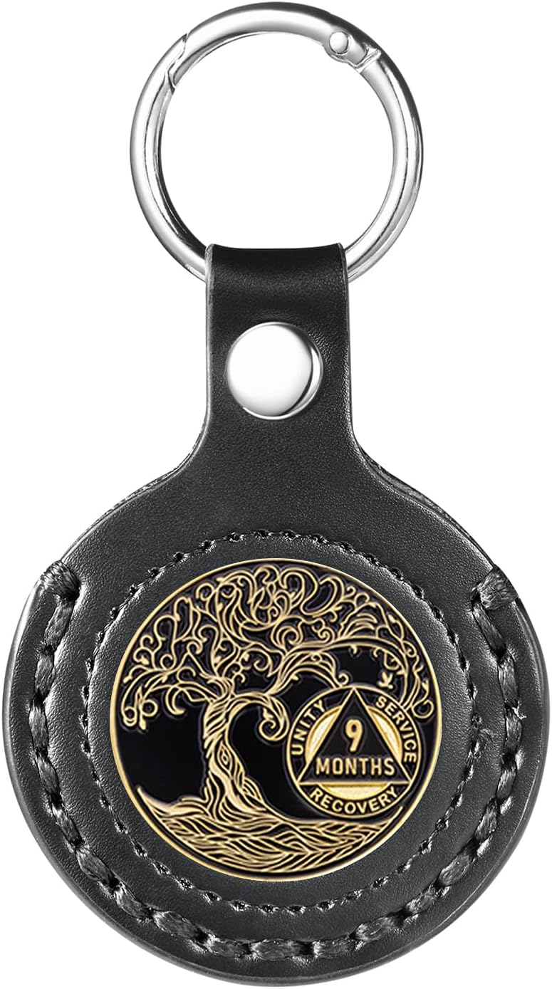 MUDOR AA Coin Holder Keychain, fits Coin Size 34mm, Hand-Stitched Sobriety Coin Holder for AA Chips, Recovery Coins, Tokens and Medallion - Image 1